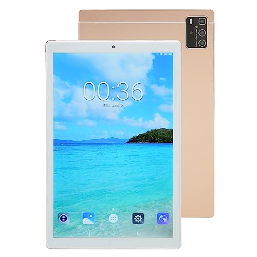 Acogedor 10.1 Inch Android Tablet, Phone Tablets, Front 5MP & Rear 8MP Camera, 6GB RAM, 128GB ROM, Support 5G WiFi, BT, 6000mAh Battery (Gold)