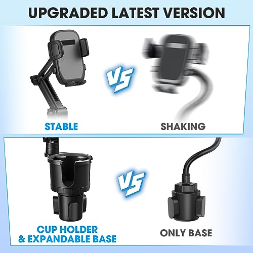 Cup Holder Phone Mount for Car with Expandable Base, 2-1 Phone Holder Car Cupholder Exptender Adapter for 10-40oz Drink Bottles, Mugs and Phone Holder for Car Fits All Smartphone