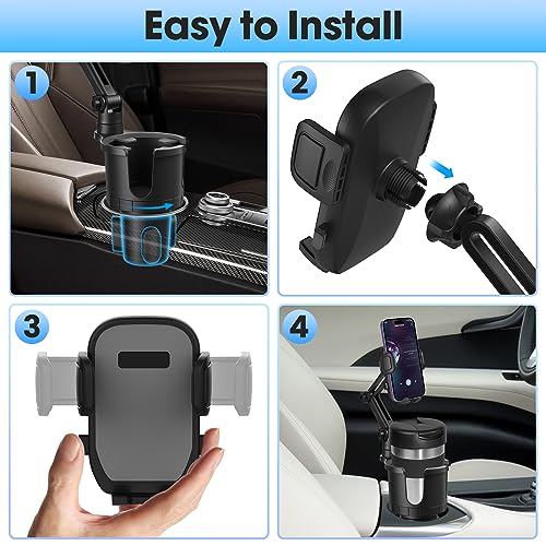 Cup Holder Phone Mount for Car with Expandable Base, 2-1 Phone Holder Car Cupholder Exptender Adapter for 10-40oz Drink Bottles, Mugs and Phone Holder for Car Fits All Smartphone