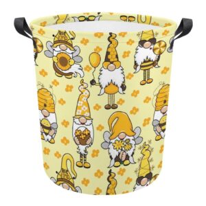 fisnae yellow honey bees storage baskets, gnomes flower small laundry hamper-collapsible storage bin with handles round toy organizer bin for kid's room,office,nursery hamper, home decor