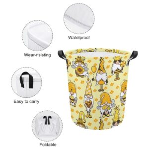 FISNAE Yellow Honey Bees Storage Baskets, Gnomes Flower Small Laundry Hamper-Collapsible Storage Bin with Handles Round Toy Organizer Bin for Kid's Room,Office,Nursery Hamper, Home Decor