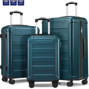 SunnyTour 3 Piece Luggage Set, Hardside Lightweight Suitcase Sets with Spinner Wheels (20"/24"/28", Green Blue)