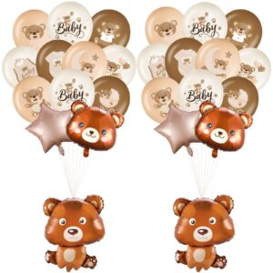 Glimin 42 Pieces Bear Balloons Set 24 Inch Bear Baby Shower Foil Balloons Cute Bear Shaped Balloons 12 Inch Brown Bear Latex Balloons for Bear Baby Shower Birthday Party Decoration Supplies