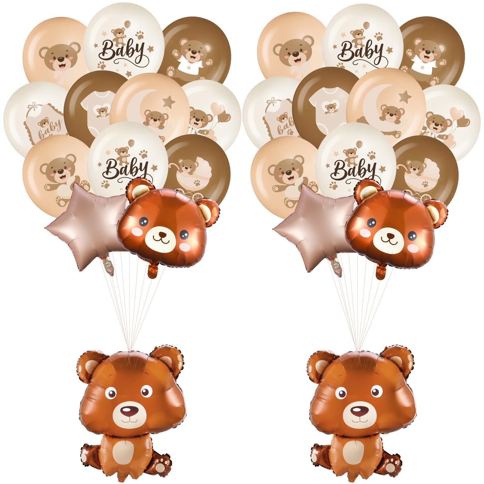 Glimin 42 Pieces Bear Balloons Set 24 Inch Bear Baby Shower Foil Balloons Cute Bear Shaped Balloons 12 Inch Brown Bear Latex Balloons for Bear Baby Shower Birthday Party Decoration Supplies