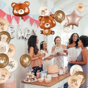 Glimin 42 Pieces Bear Balloons Set 24 Inch Bear Baby Shower Foil Balloons Cute Bear Shaped Balloons 12 Inch Brown Bear Latex Balloons for Bear Baby Shower Birthday Party Decoration Supplies