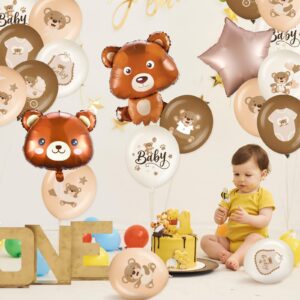 Glimin 42 Pieces Bear Balloons Set 24 Inch Bear Baby Shower Foil Balloons Cute Bear Shaped Balloons 12 Inch Brown Bear Latex Balloons for Bear Baby Shower Birthday Party Decoration Supplies