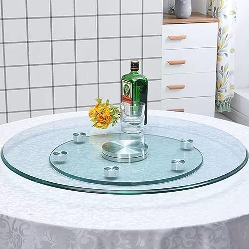 BPILOT Transparent Glass Lazy Susan Turntable Round Table Top, Thicken Double Layer Centerpiece Large Serving Plate Tray With Swivel Assist System For Coffee Table, Restaurant Table (Color : Clear,