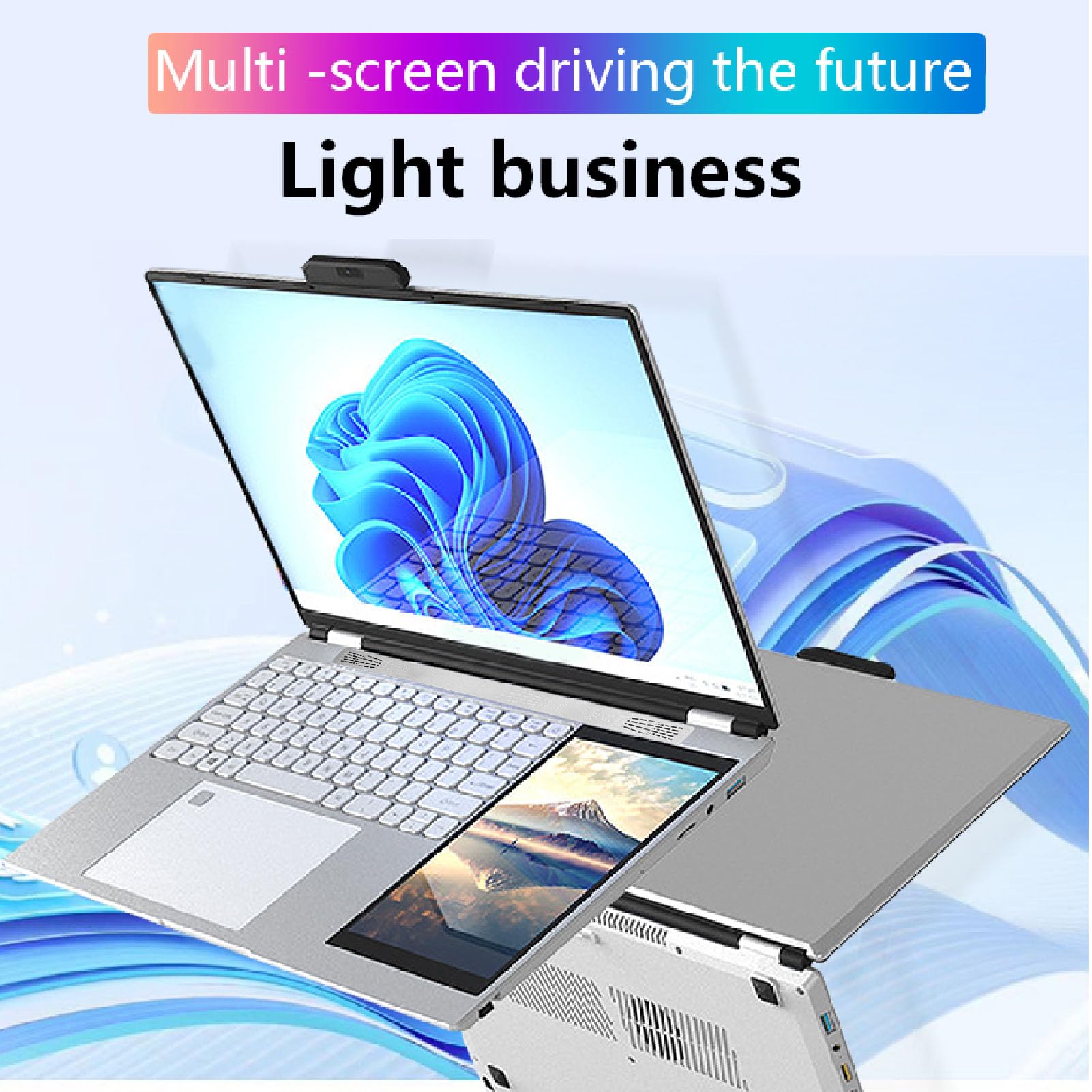 Pomya 15.6 Inch Double Screen Laptop for Windows10 11, 1920x1080 5G WiFi Business Laptop with 7 Inch HD Touch Screen for Intel Celeron N5105, 16GB RAM, Fingerprint Unlock (16GB+128GB