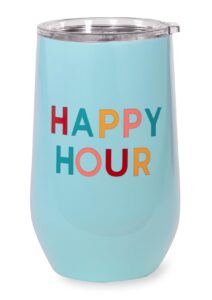 kate spade new york insulated stainless steel wine tumbler, 16 ounce double wall tumbler, stemless travel cup with lid (happy hour)