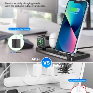 3 in 1 Charging Station, Foldable Charging Stand for Multiple Apple Devices Compatible with iPhone, iWatch, Air Pods, 18W Fast Charge Portable Travel Charger with QC3.0 Adapter