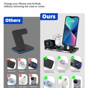 3 in 1 Charging Station, Foldable Charging Stand for Multiple Apple Devices Compatible with iPhone, iWatch, Air Pods, 18W Fast Charge Portable Travel Charger with QC3.0 Adapter