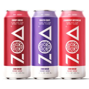 zoa sugar free energy drink bundle - frosted grape, cherry limeade, strawberry watermelon (36 pack) - healthy energy drinks with vitamins, amino acids, camu camu, electrolytes & caffeine