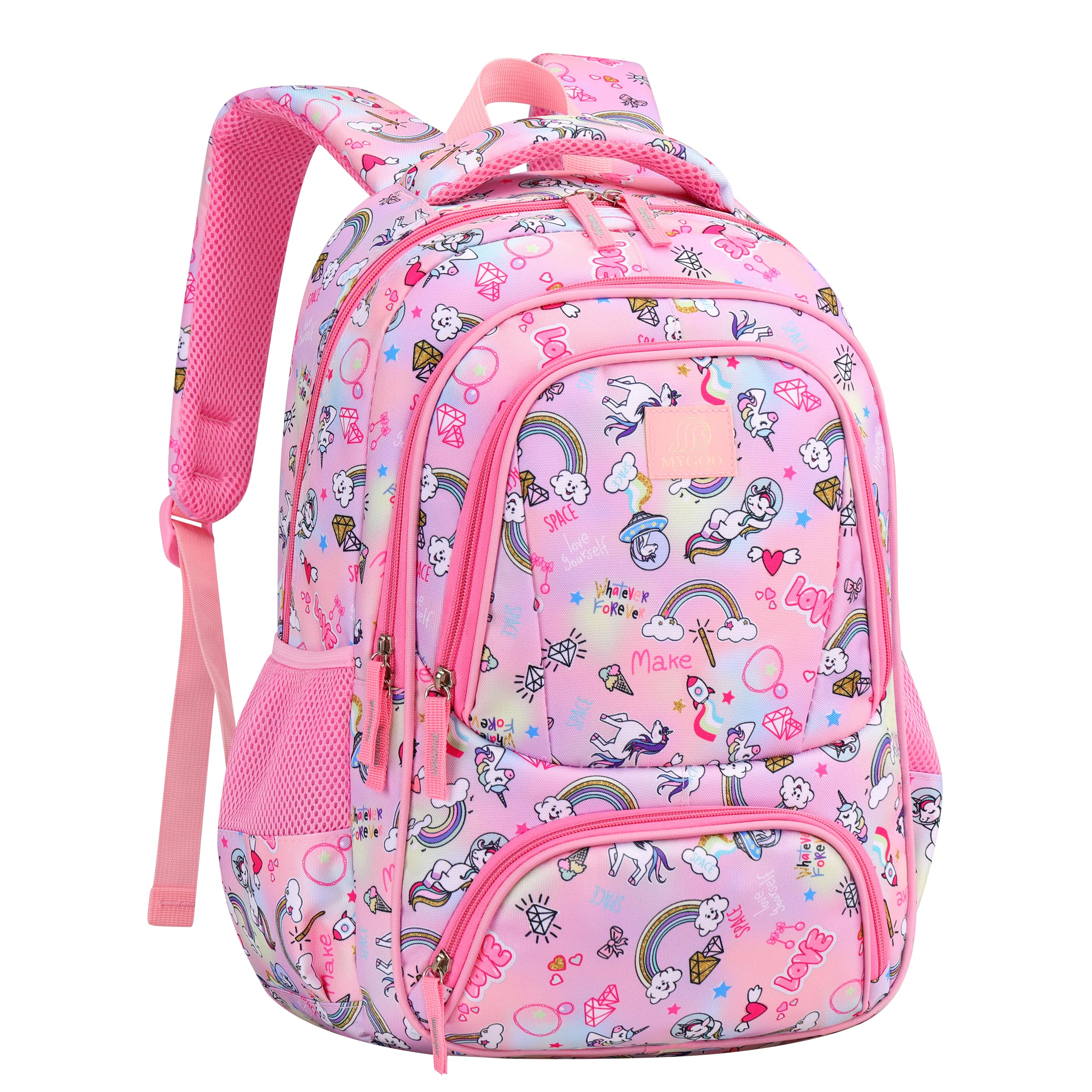 MYGOO Elementary School Backpack for Girls | Doubleday Collection | 17" Unicon Pink Design | Tailored for Young Teens