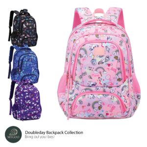 MYGOO Elementary School Backpack for Girls | Doubleday Collection | 17" Unicon Pink Design | Tailored for Young Teens