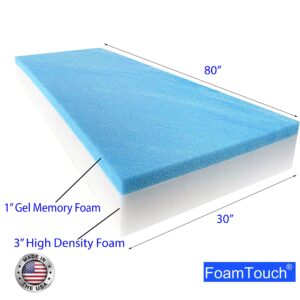 FoamTouch 4" Height x 30" Width x 80" Length Camper/RV bunk Mattress with Gel Memory Foam -No Cover