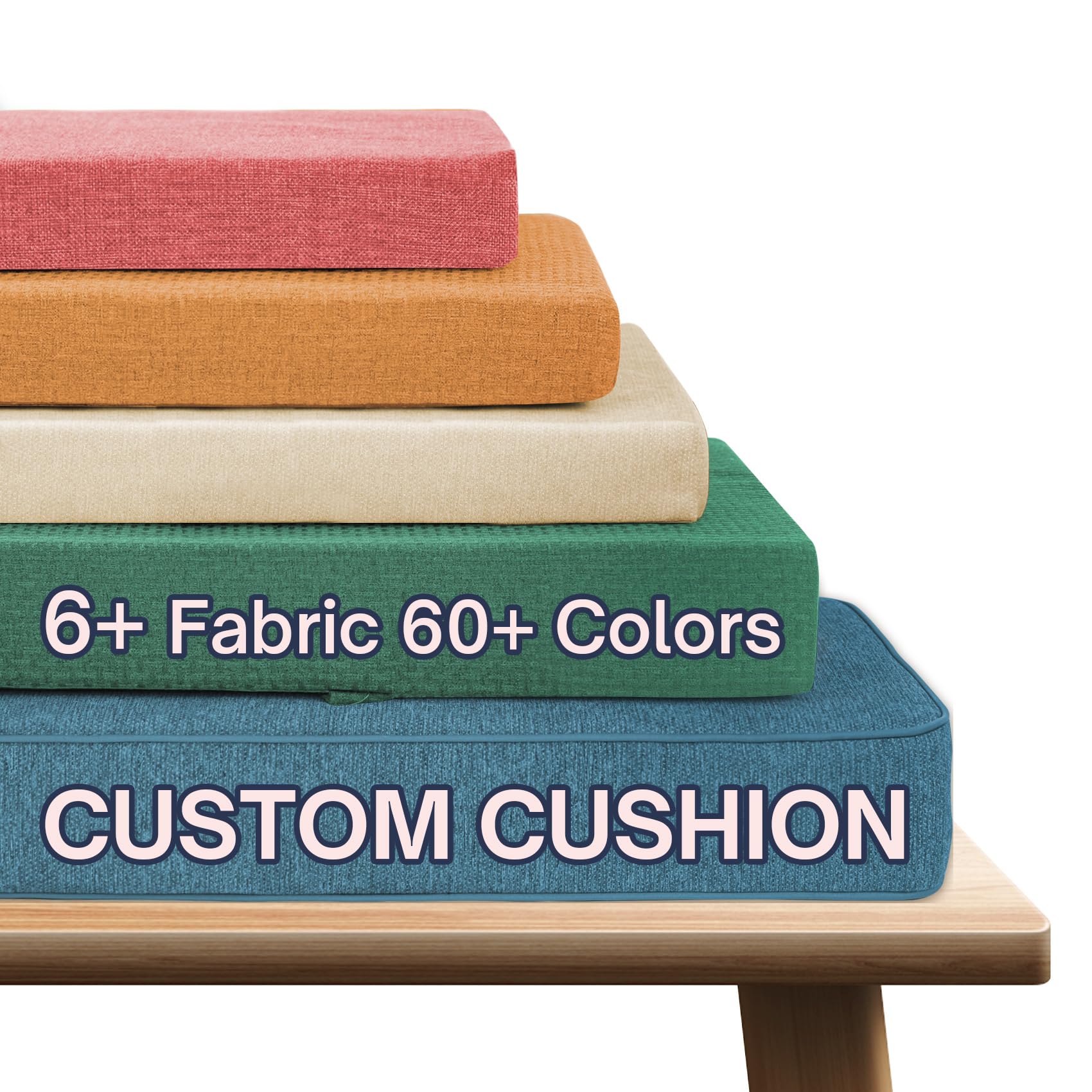 Custom Bench Cushion Indoor Non-Slip Washable Patio Seat Cushions Outdoor Waterproof Double Pipe Garden Furniture Cushions Durable with Zipper Soft Bench Pad (100+ Colors,Custom Size)