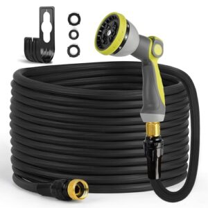 gpeng 50ft expandable garden hose, lightweigh flexible water hose with 10-pattern spray nozzle (black)