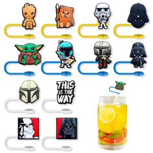 12pcs straw cover cap for cup, reusable straw topper for 30&40 oz tumbler, cute superhero straw tip covers for cups accessories (black)