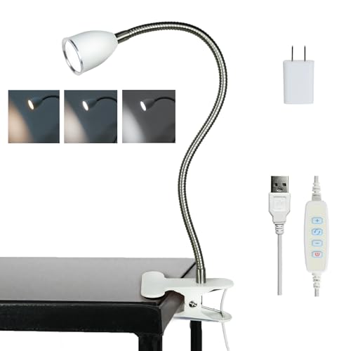 Desk lamp Eye-Caring Table Lamps, 360°Rotation Gooseneck Clip on Lamp Reading Light, Portable Reading Book Light, Clamp Light, Study Desk Lamps for Bedroom and Office Home Lighting (White-C01)