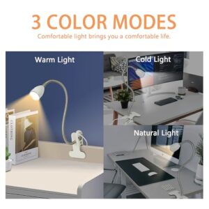 Desk lamp Eye-Caring Table Lamps, 360°Rotation Gooseneck Clip on Lamp Reading Light, Portable Reading Book Light, Clamp Light, Study Desk Lamps for Bedroom and Office Home Lighting (White-C01)