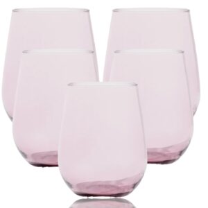 36 piece stemless unbreakable crystal clear plastic wine glasses set of 36 (12 ounces - pink)