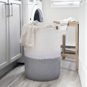 CherryNow Tall Laundry Hamper Baby Hamper for Nursery, Kids, Clothes Basket for Bedroom, Decorative Basket for Home Decor, Rope Laundry Basket Organizer, 16 x 22 inches, 69L, Grey