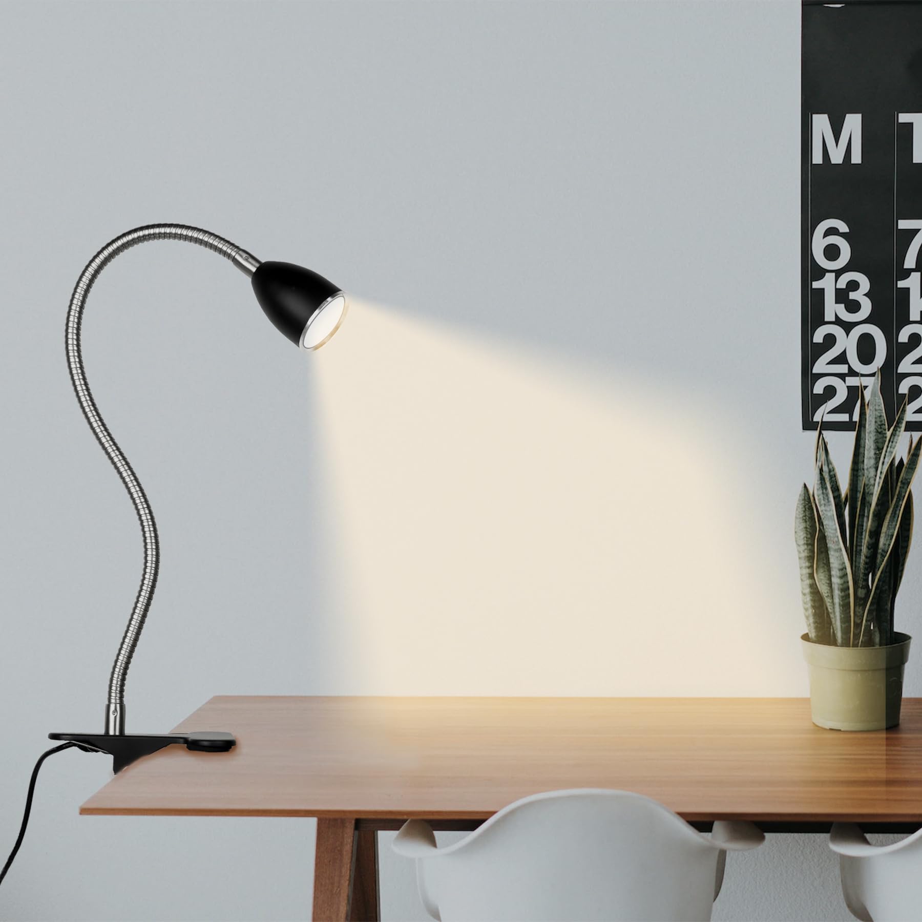 Desk lamp Eye-Caring Table Lamps, 360°Rotation Gooseneck Clip on Lamp Reading Light, Portable Reading Book Light, Clamp Light, Study Desk Lamps for Bedroom and Office Home Lighting (Black-C01)