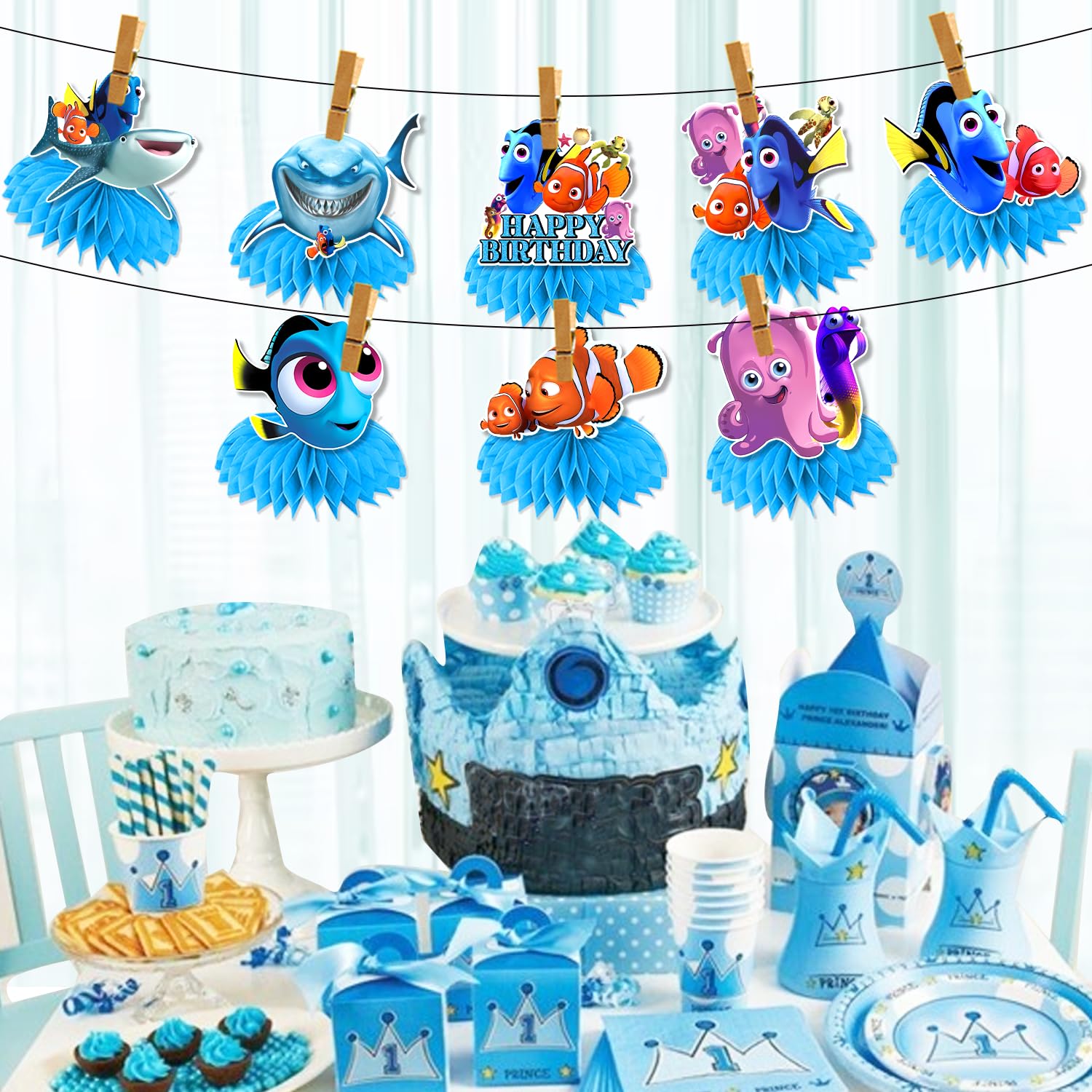 Sea Animal Party Decorations, 8pcs Sea Animal Decorations Honeycomb Centerpieces, Sea Animal Table Decorations,3D Double Side Centerpiece for Birthday Party