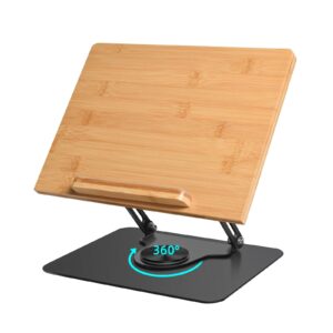 wishacc adjustable laptop stand with 360 rotating base, computer stand for laptop ergonimic foldable laptop riser for desk compatible with macbook pro/air up to 16", bamboo wood(11.0 x 8.1 inches)