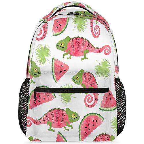 Watermelon Chameleon Travel Laptop Backpacks Lightweight Travel Hiking Camping Casual Daypack Backpack for Men Women Adults