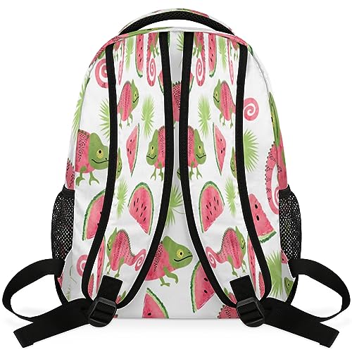 Watermelon Chameleon Travel Laptop Backpacks Lightweight Travel Hiking Camping Casual Daypack Backpack for Men Women Adults