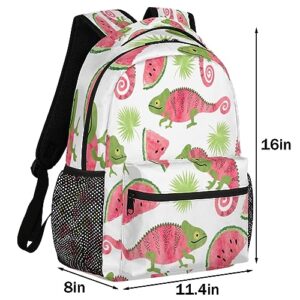 Watermelon Chameleon Travel Laptop Backpacks Lightweight Travel Hiking Camping Casual Daypack Backpack for Men Women Adults