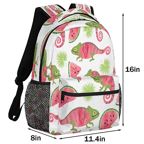 Watermelon Chameleon Travel Laptop Backpacks Lightweight Travel Hiking Camping Casual Daypack Backpack for Men Women Adults