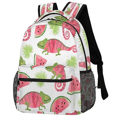 Watermelon Chameleon Travel Laptop Backpacks Lightweight Travel Hiking Camping Casual Daypack Backpack for Men Women Adults