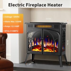 Xbeauty Electric Fireplace Heater Infrared Fireplace Stove with 3D Flame Effect, 5100BTU Electric Fireplace with Remote Control