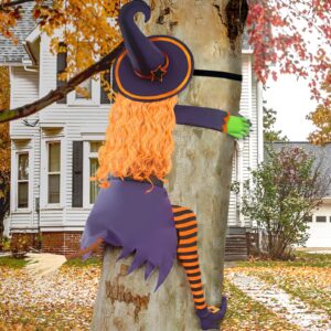 large flying witch halloween decor, 63" h halloween witch crashing into tree decorations, funny halloween outdoor tree decorations for yard lawn porch garden outside hanging props party supplies