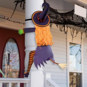 Large Flying Witch Halloween Decor, 63" H Halloween Witch Crashing into Tree Decorations, Funny Halloween Outdoor Tree Decorations for Yard Lawn Porch Garden Outside Hanging Props Party Supplies