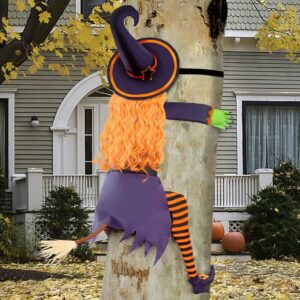 Large Flying Witch Halloween Decor, 63" H Halloween Witch Crashing into Tree Decorations, Funny Halloween Outdoor Tree Decorations for Yard Lawn Porch Garden Outside Hanging Props Party Supplies