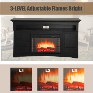 Clihome Electric Fireplace TV Stand 59in with Fireplace Electric Fireplace Inserts Heater Entertainment Center with Fireplace Decor for Christmas Decor