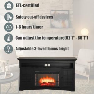 Clihome Electric Fireplace TV Stand 59in with Fireplace Electric Fireplace Inserts Heater Entertainment Center with Fireplace Decor for Christmas Decor