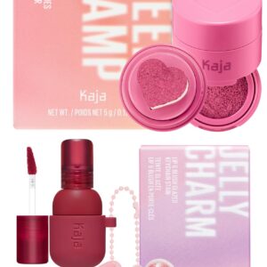 Kaja Blush - Cheeky Stamp, 04 Feisty, 0.17 Oz + Lip & Blush Glazed Keychain Stain - Jelly Charm 02 Squeeze Guava Bundle