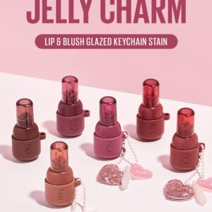 Kaja Blush - Cheeky Stamp, 04 Feisty, 0.17 Oz + Lip & Blush Glazed Keychain Stain - Jelly Charm 02 Squeeze Guava Bundle