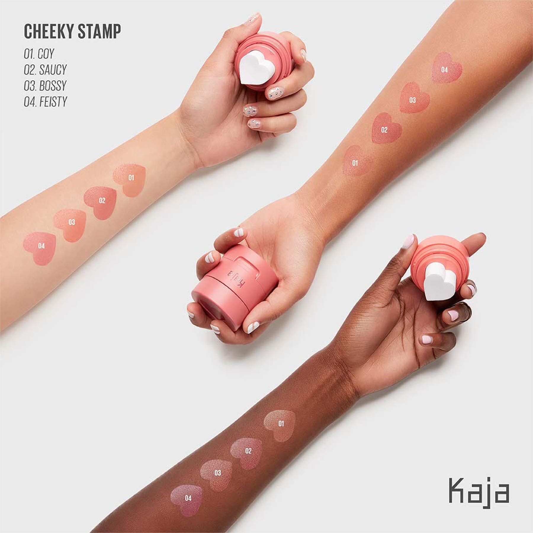 Kaja Blush - Cheeky Stamp, 04 Feisty, 0.17 Oz + Lip & Blush Glazed Keychain Stain - Jelly Charm 02 Squeeze Guava Bundle