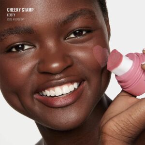 Kaja Blush - Cheeky Stamp, 04 Feisty, 0.17 Oz + Lip & Blush Glazed Keychain Stain - Jelly Charm 02 Squeeze Guava Bundle