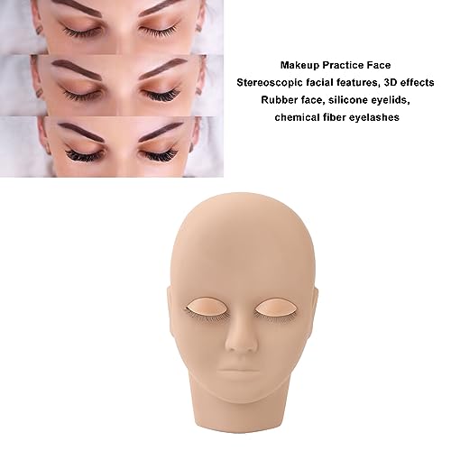 Makeup Face Board Grafting Eyelashes Silicone Practice Template Rubber Mannequin Facial Training Model Practice Faceboard (Light Brown)