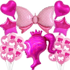 pink girl balloons, girls birthday balloons, princess birthday party supplies, hot pink balloons set for girls birthday party, princess themed party, makeup party decorations, spa party supplies