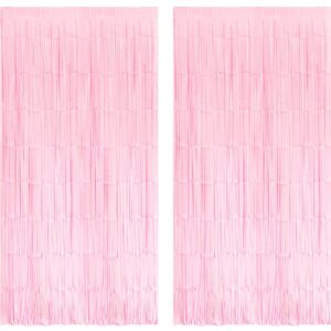 braveshine macaron pink foil fringe curtains tinsel backdrop - photo booth streamer metallic party supplies for girls' pastel birthdays bridal shower bachelorette dount party decorations - 2 pcs