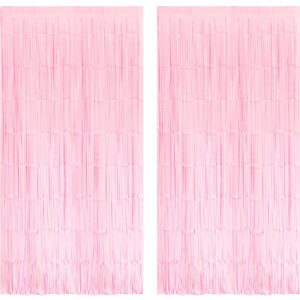 BRAVESHINE Macaron Pink Foil Fringe Curtains Tinsel Backdrop - Photo Booth Streamer Metallic Party Supplies for Girls' Pastel Birthdays Bridal Shower Bachelorette Dount Party Decorations - 2 Pcs