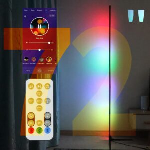 yql rgb corner floor lamp 72'' work with alexa led smart rgb lamp gaming light bar music sync color changing ambient mood lighting for bedroom living room pack 1