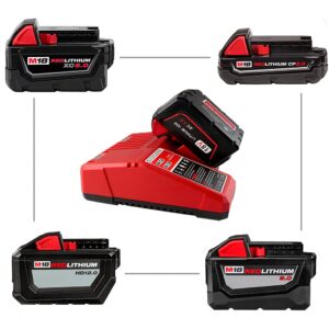 2PACKS 5.0Ah Lithium Battery Replace for Milwaukee M18 Battery 48-11-1850 Cordless Power Tools Batteries and Battery Charger for N14-N18 Charger